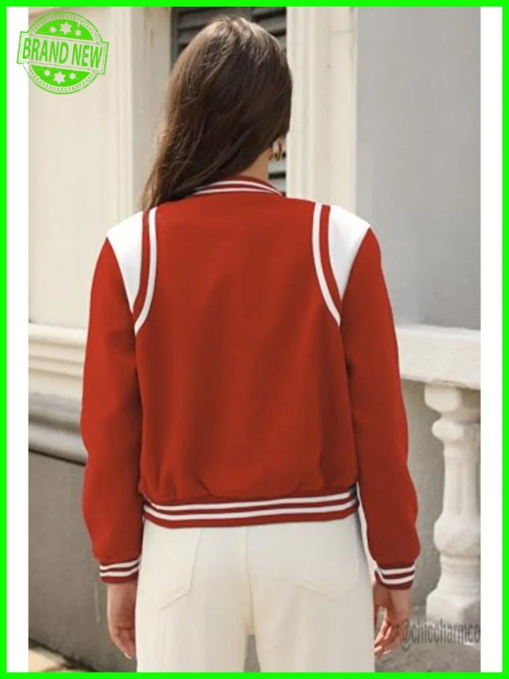Women's Varsity Bomber Jacket Cropped Button Down with Pockets